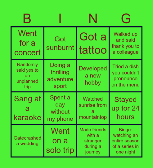 Bingo 2024 experiences edition..:) Bingo Card