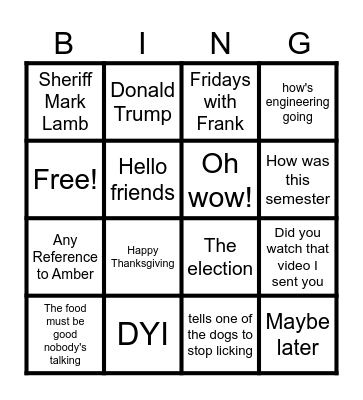 Thanksgiving Bingo Card