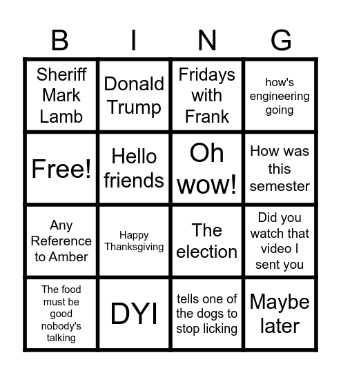 Thanksgiving Bingo Card