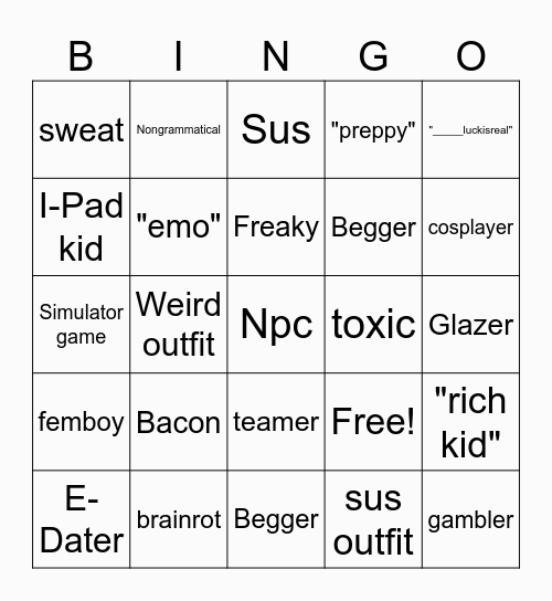 Roblox Bingo Card