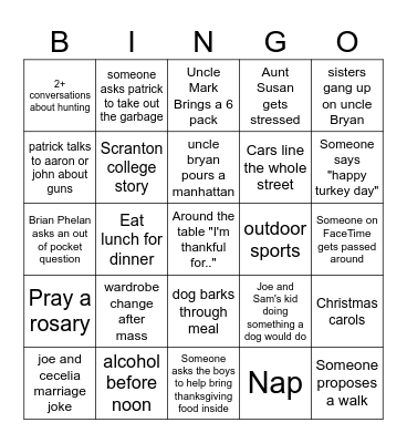 thanksgiving bingo Card