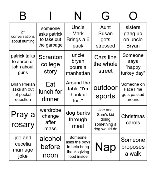 thanksgiving bingo Card