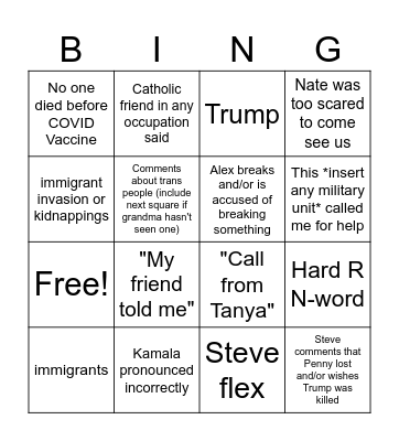 Harthun/Wilbur Family Thanksgiving Bingo Card