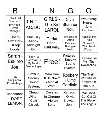 MUMBOS BINGO: AUSSIE 2 Bingo Card