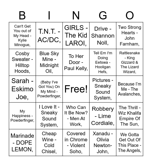 MUMBOS BINGO: AUSSIE 2 Bingo Card