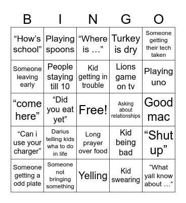 Thanksgiving bingo Card