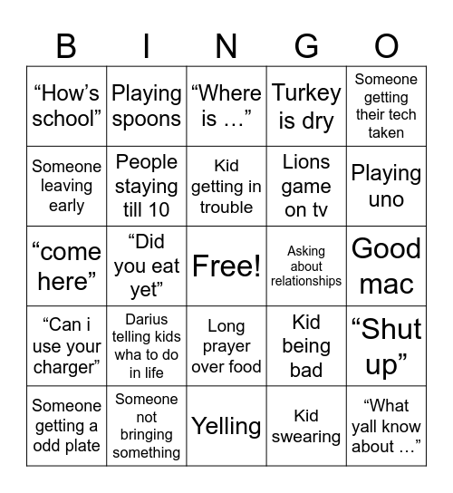 Thanksgiving bingo Card