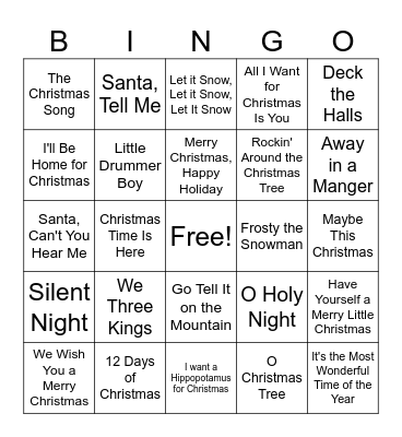 Christmas Song Bingo Card