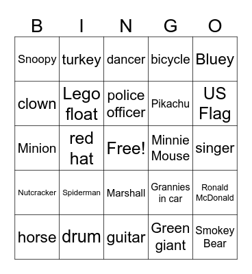 Macy's Thanksgiving Parade 2024 Bingo Card