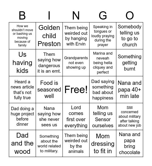 Untitled Bingo Card