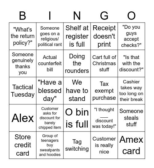 Cashier Bingo Goodwill Flavor Bingo Card