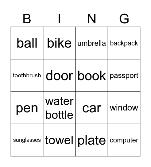 BingoEvery day items bingo Card