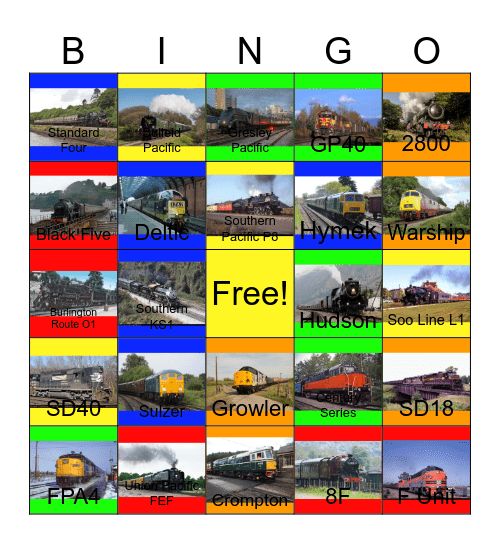 Celebration Trains that I would like to ride one day Bingo Card