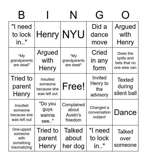 AVA BINGO Card