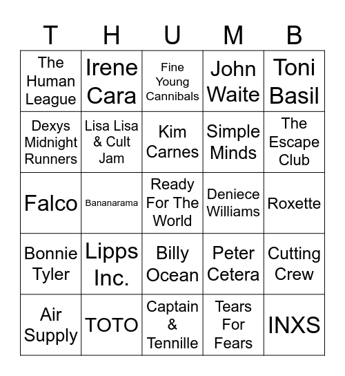 80s # 1 Hits Bingo Card