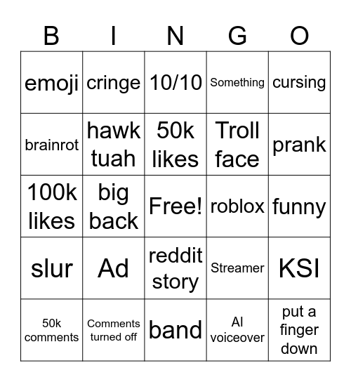 YT Bingo Card