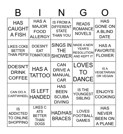 FIND A SISTER WHO.... Bingo Card