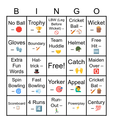 Cricket Bingo Card