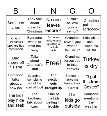 Simmons thanksgiving Bingo Card