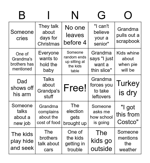 Simmons thanksgiving Bingo Card