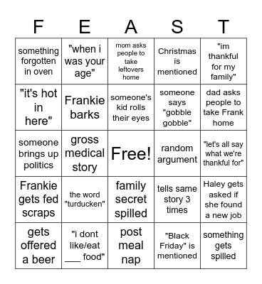 DYSFUNCTIONAL THANKSGIVING Bingo Card