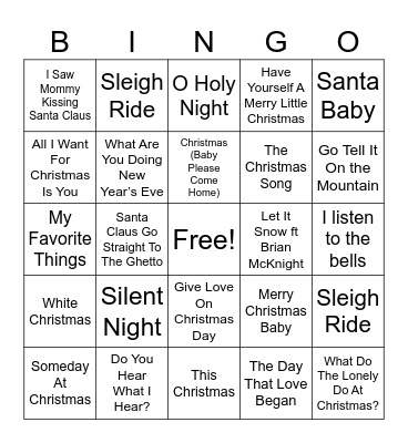 Holiday Songs Bingo Card