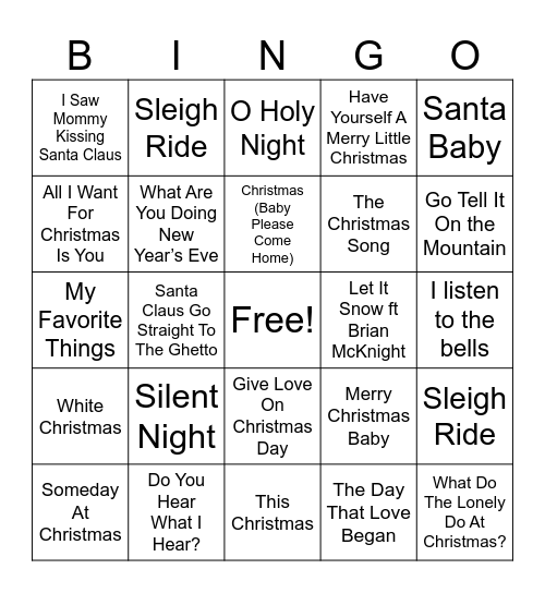 Holiday Songs Bingo Card