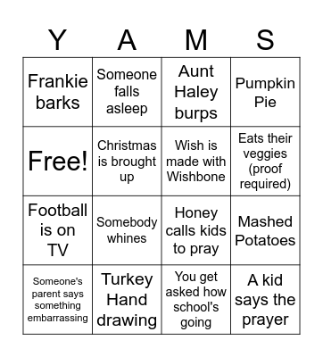 Thanksgiving Bingo Card