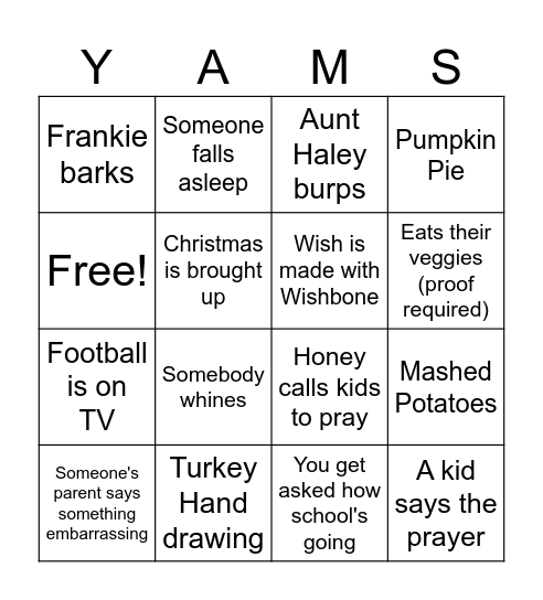 Thanksgiving Bingo Card