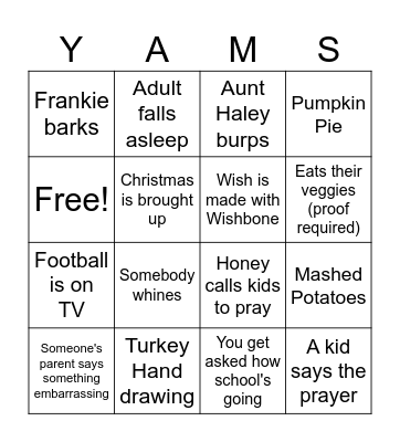 Thanksgiving Bingo Card