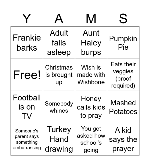 Thanksgiving Bingo Card