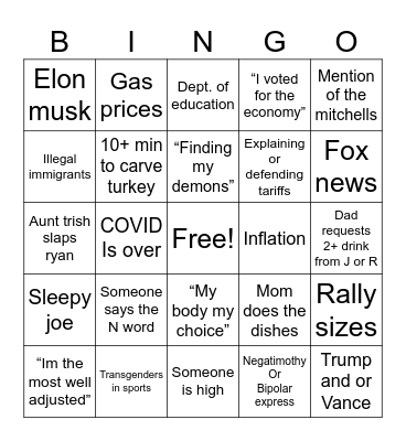 Thanksgiving bingo Card