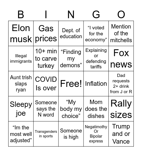 Thanksgiving bingo Card