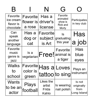 Ice Breaker Bingo Card