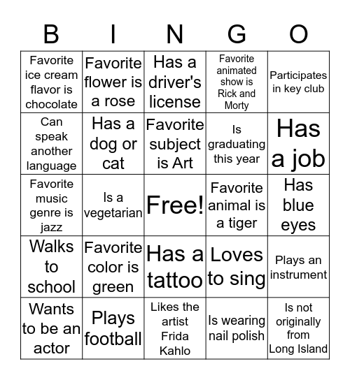 Ice Breaker Bingo Card