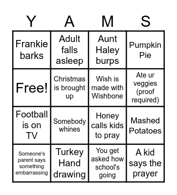 Thanksgiving Bingo Card