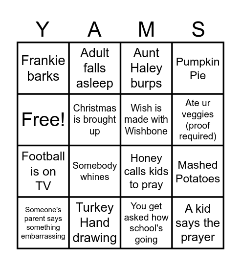 Thanksgiving Bingo Card