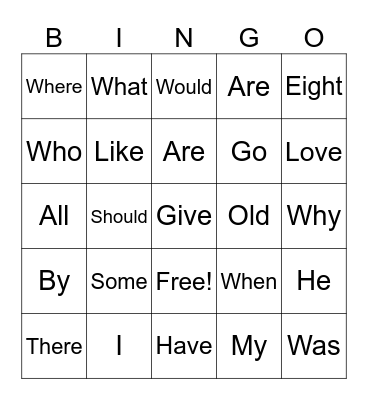 Tricky words Bingo Card