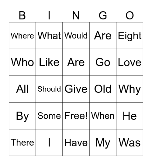 Tricky words Bingo Card