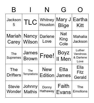 Holiday Songs Artists Bingo Card