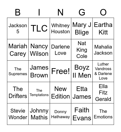 Holiday Songs Artists Bingo Card