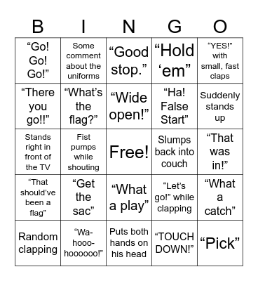 Micah’s Thanksgiving Packers BINGO Card