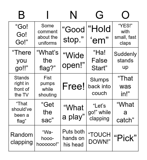 Micah’s Thanksgiving Packers BINGO Card