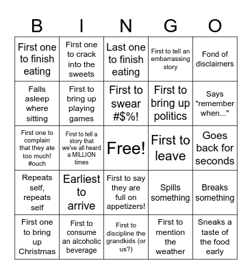 Parental Bingo Card