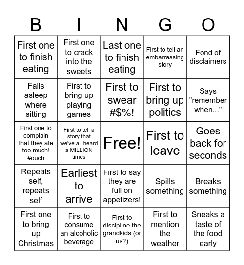 Parental Bingo Card