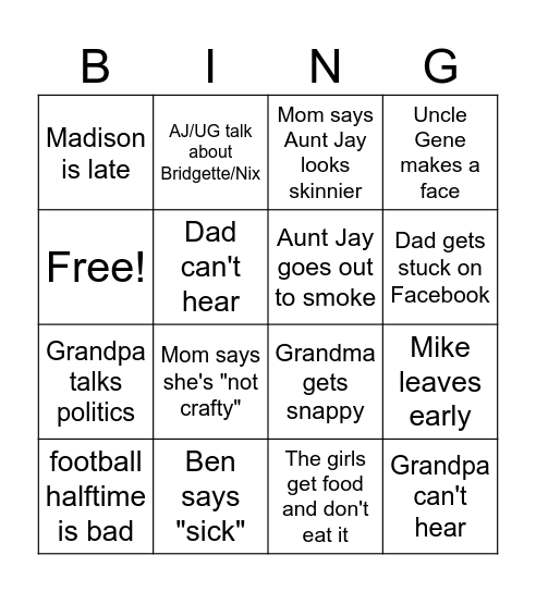 Thanksgiving Bingo Card