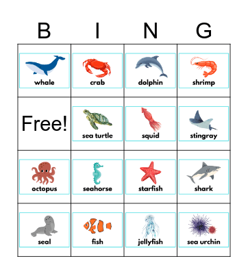 SEA  ANIMALS Bingo Card