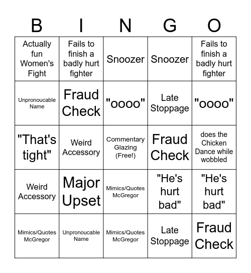 UFC Bingo Card