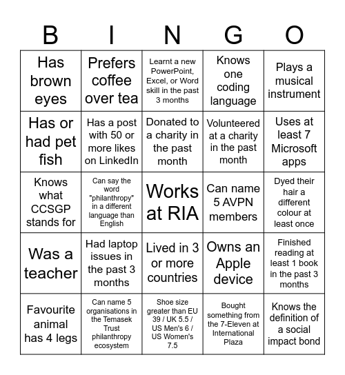 RIA Retreat Bingo Card