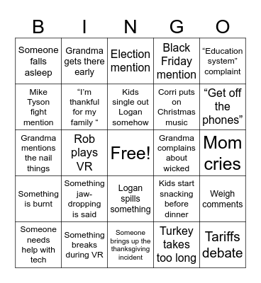 Thanksgiving 2024 Bingo Card